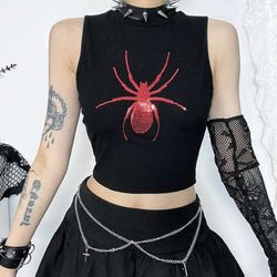 Damen-Tanktop „Punk Spider“ mit Pailletten und schmaler Passform