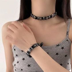 Punk-Star-Halsband/Armband aus Kunstleder für Damen